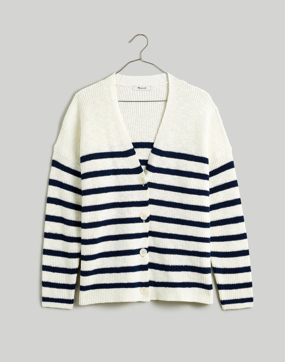 Madewell V-Neck Button-Front Ivory Striped Oversized Cardigan Sweater Size Small